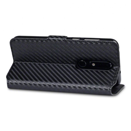 Terrapin Nokia 6.1 PLUS/X6 Ultra Slim Faux Leather Wallet Case - Black Carbon Fi