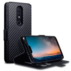 Terrapin Nokia 6.1 PLUS/X6 Ultra Slim Faux Leather Wallet Case - Black Carbon Fi