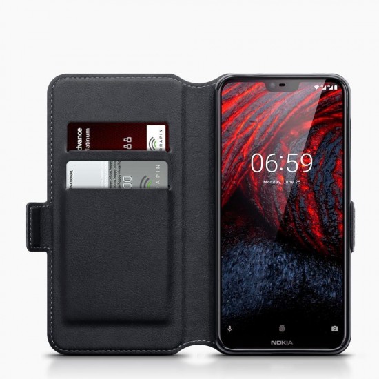 Terrapin Nokia 6.1 PLUS/X6 Ultra Slim Genuine Leather Wallet Case - Black