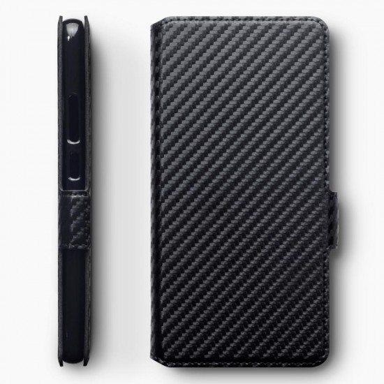 Terrapin Nokia 9 PureView Ultra Slim PU Leather Wallet Case - Black Carbon Fibre