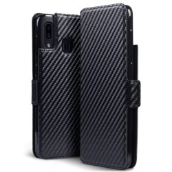 Terrapin Samsung Galaxy A30 Ultra Slim PU Leather Wallet Case - Black Carbon Tex