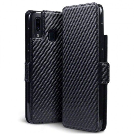 Terrapin Samsung Galaxy A30 Ultra Slim PU Leather Wallet Case - Black Carbon Tex Terrapin Samsung Galaxy A30 Ultra Slim PU Leather Wallet Case - Black Carbon Tex