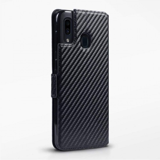 Terrapin Samsung Galaxy A30 Ultra Slim PU Leather Wallet Case - Black Carbon Tex Terrapin Samsung Galaxy A30 Ultra Slim PU Leather Wallet Case - Black Carbon Tex