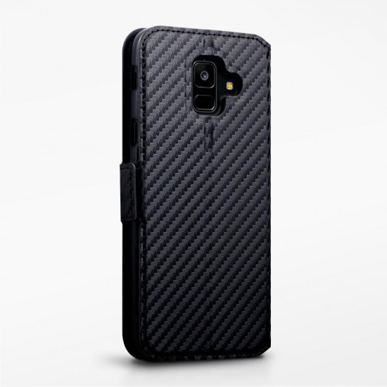 Terrapin Samsung Galaxy A6 2018 Ultra Slim Faux Leather Wallet Case - Black Carb Terrapin Samsung Galaxy A6 2018 Ultra Slim Faux Leather Wallet Case - Black Carb