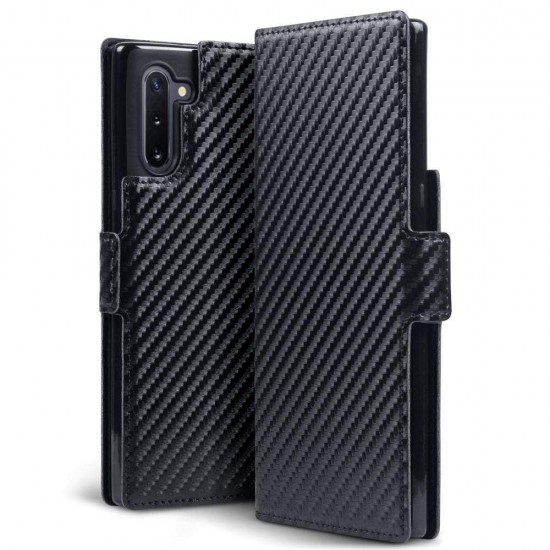 Terrapin Samsung Galaxy Note 10 Low Profile PU Leather Wallet Case - Black Carbo Terrapin Samsung Galaxy Note 10 Low Profile PU Leather Wallet Case - Black Carbo