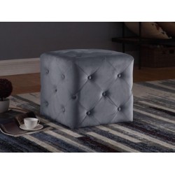 Sareer Dove Flat Velvet Grey Large Buttoned Square Pouffe