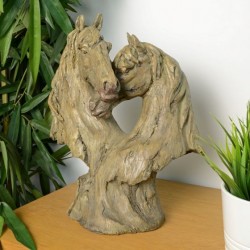 Europa Double Horse Head Carved 35cm Ornament