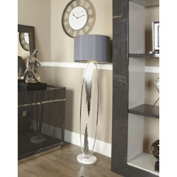 Silver Oval Abstract Floor Lamp With Grey Cylinder Shade