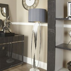 Silver Oval Abstract Floor Lamp With Grey Cylinder Shade