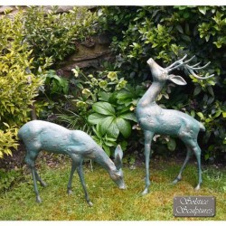Europa Deer Pair Small Aluminium Verdigris Statue