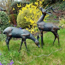 Deer Pair Small Aluminium Dark Verdigris